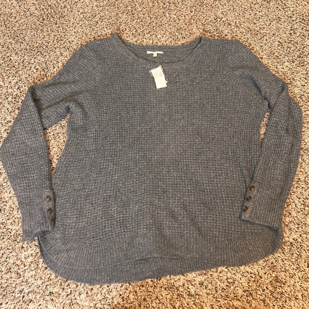 Maurices Womens 1X‎ Gray Waffle Knit Long Sleeve Button Cuff Pullover Top